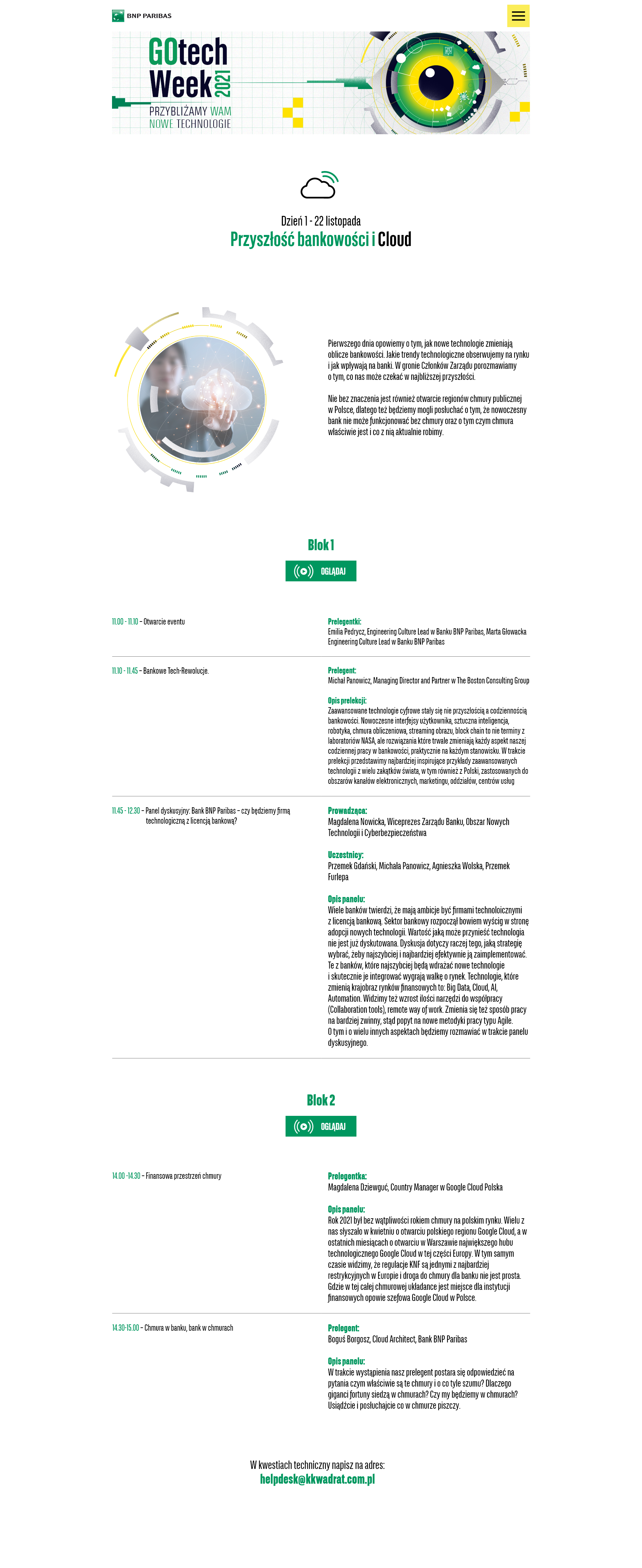 Projekt strony Go Tech Week - Cloud Banking