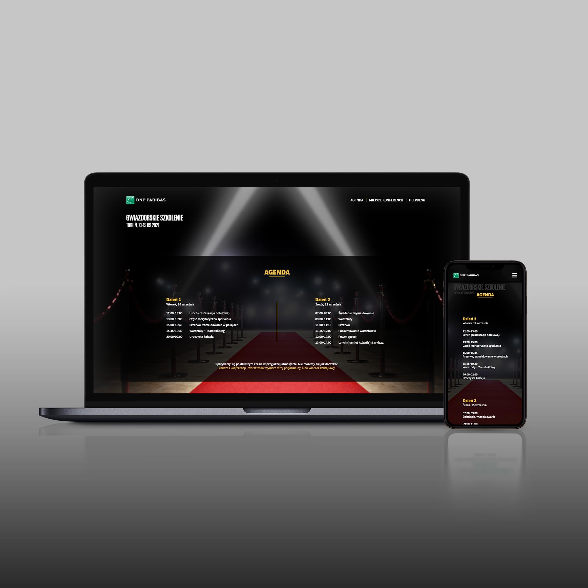 Projekt strony Gwiazdorskie Szkolenie - agenda